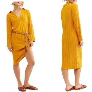 Free People Beach Yellow Aster Collar T-Shirt Dress, Size XL